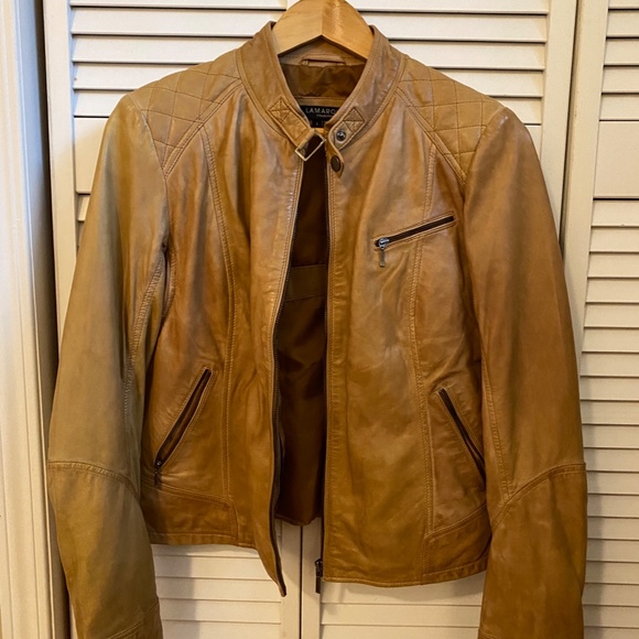 Tan Leather Biker Jacket - Picture 6 of 6